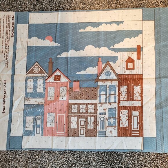 Vintage Wamsutta Row Houses Quilted Pillow Panel Fabric Georgia J Bonesteel - Picture 3 of 5